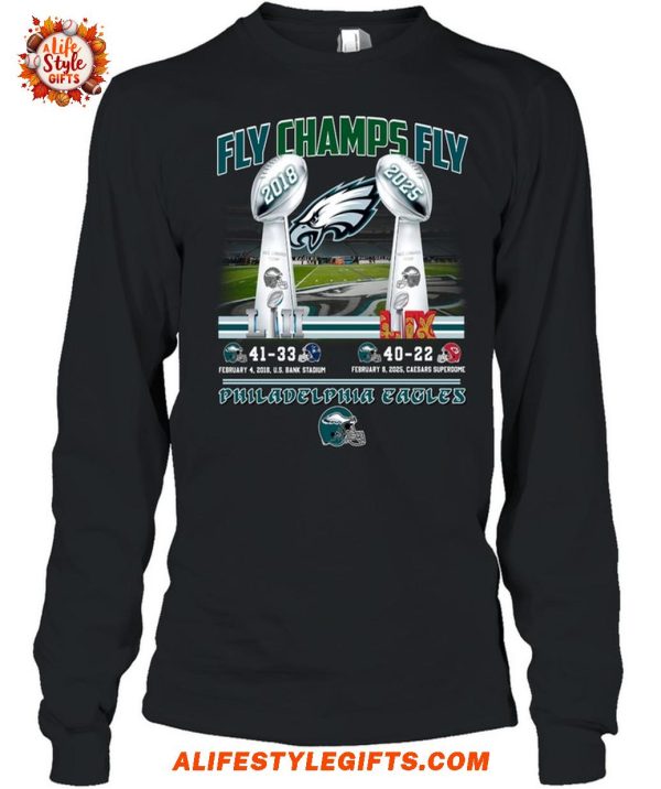 Fly Champs Fly 41-33 40-22 Philadelphia Eagles T-Shirt