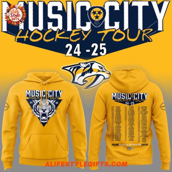 Music City Tour Hockey Tour 24-25 Playing All The Smash Hits Yellow Hoodie