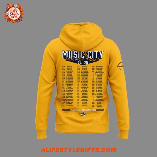 Music City Tour Hockey Tour 24-25 Playing All The Smash Hits Yellow Hoodie