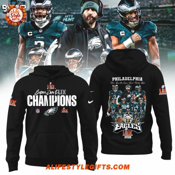 Philadelphia Eagles 2X 2025 Super Bowl Champions Black Hoodie