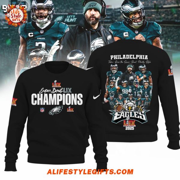 Philadelphia Eagles 2X 2025 Super Bowl Champions Black Hoodie