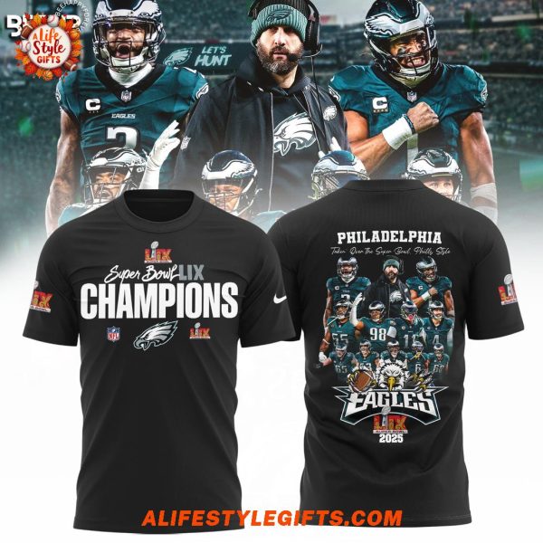 Philadelphia Eagles 2X 2025 Super Bowl Champions Black Hoodie