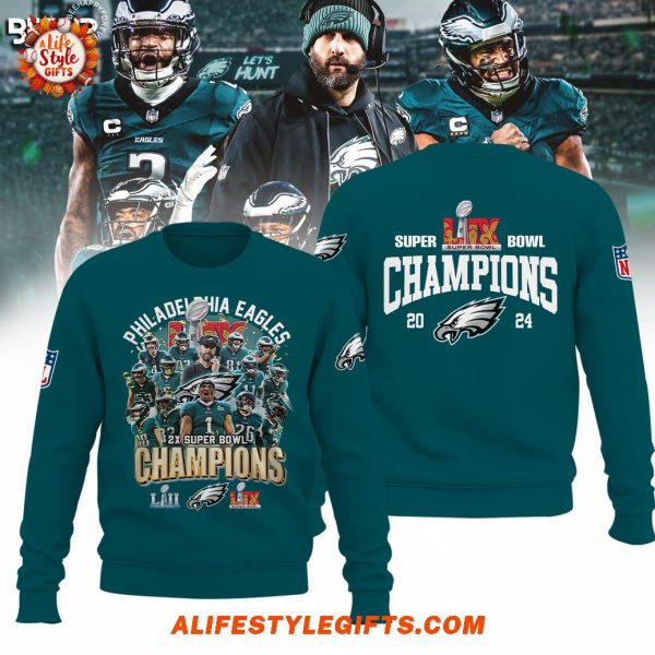 Philadelphia Eagles 2X Super Bowl Champions 2025 Hoodie