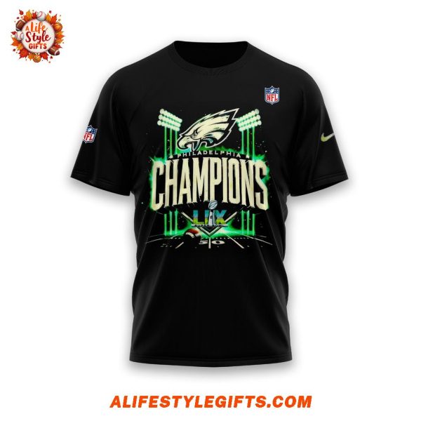 Philadelphia Eagles Super Bowl LIX Champions 2025 Black T-Shirt