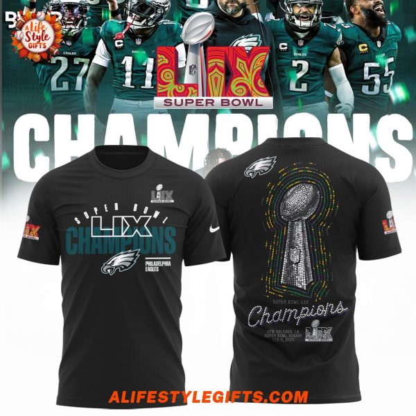 Philadelphia Eagles Super Bowl LIX Champions Club 2025 Black T-Shirt