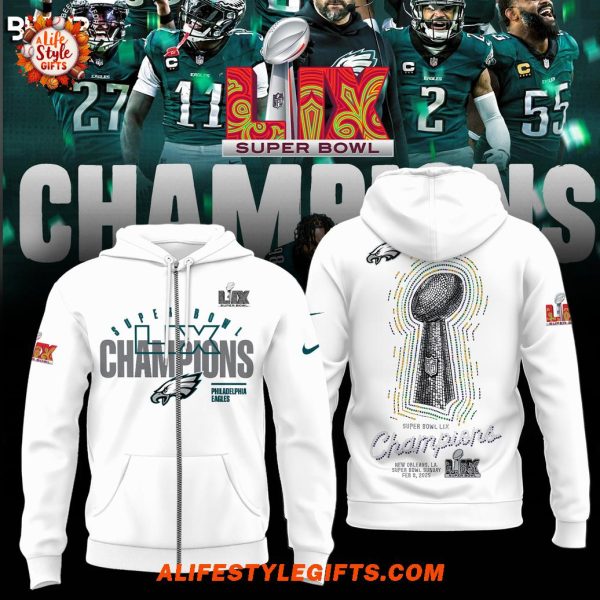 Philadelphia Eagles Super Bowl LIX Champions Club 2025 White Hoodie