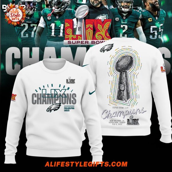 Philadelphia Eagles Super Bowl LIX Champions Club 2025 White Hoodie