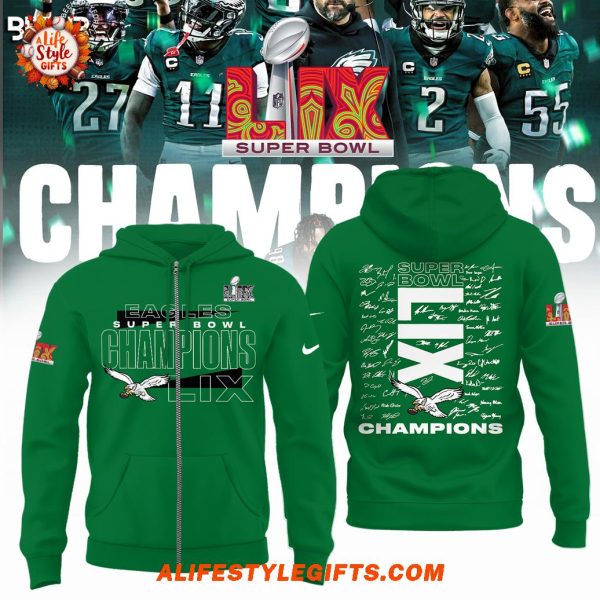 Philadelphia Eagles Super Bowl LIX Champions Team Signature Limited Hoodie Shirt