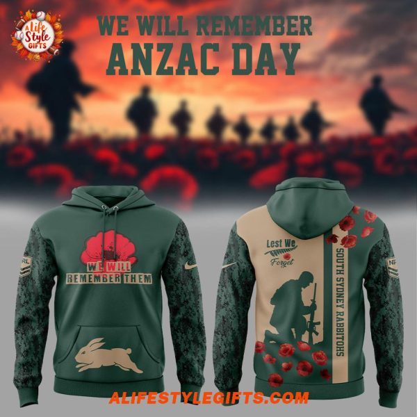 South Sydney Rabbitohs We Will Remember Anzac Day Hoodie