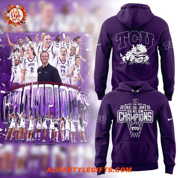 TCU Women’s Basketball BIG 12 Champions 2025 Purple Hoodie